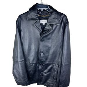 M. Julian Wilsons Mens Black Leather Collared Button Front Jacket Size Large
